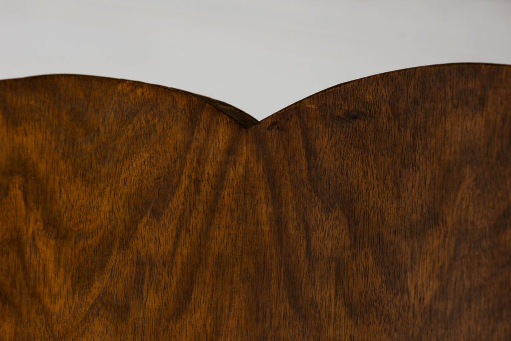 Pair of 1930s French Art Deco Mustache-Back Oak and Walnut Side Accent Chairs