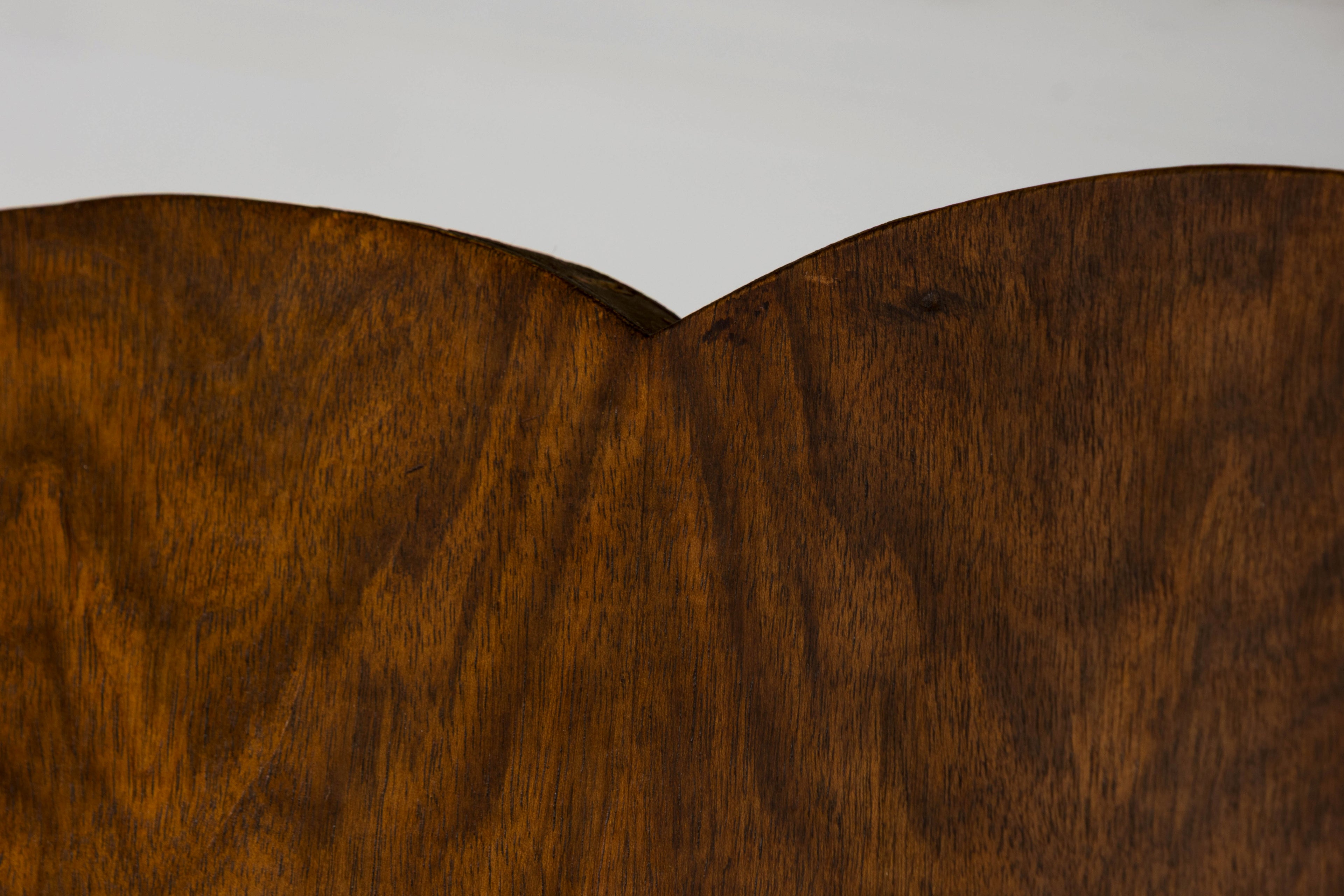 Pair of 1930s French Art Deco Mustache-Back Oak and Walnut Side Accent Chairs