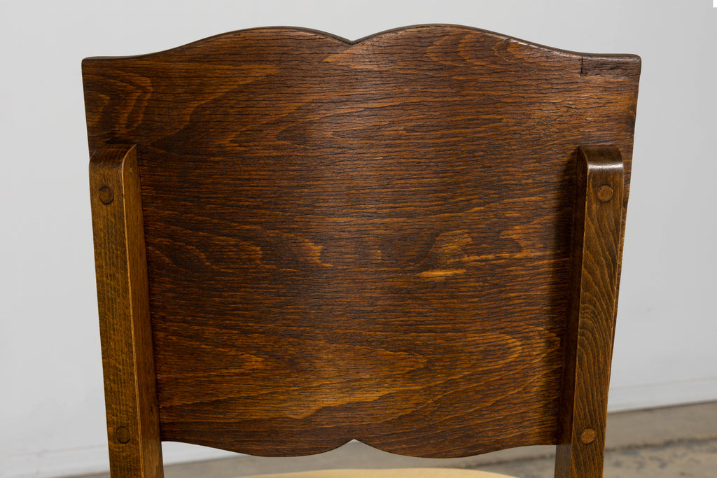 Pair of 1930s French Art Deco Mustache-Back Oak and Walnut Side Accent Chairs