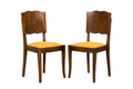 Pair of 1930s French Art Deco Mustache-Back Oak and Walnut Side Accent Chairs