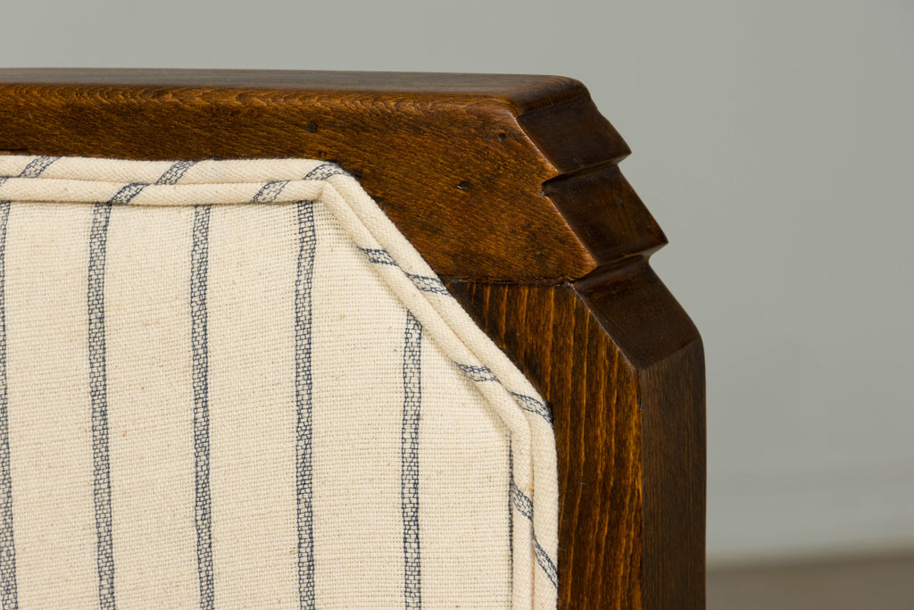 Pair of 1930s French Art Deco Oak Lounge Chairs in Blue Striped Fabric
