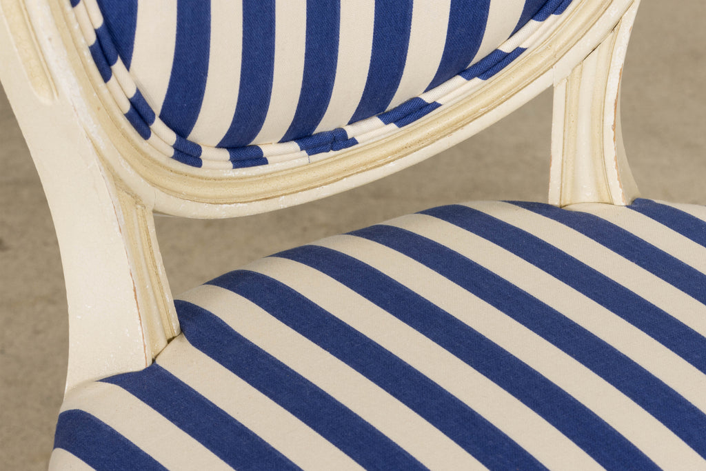 Pair of Antique French Louis XVI Style Painted Side Chairs in Blue Stripe