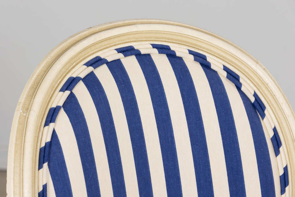 Pair of Antique French Louis XVI Style Painted Side Chairs in Blue Stripe