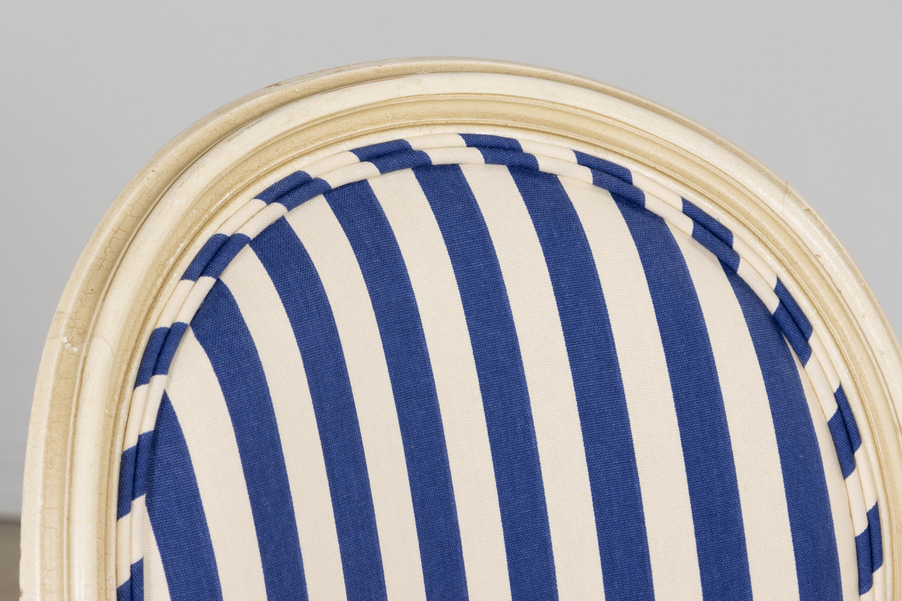 Pair of Antique French Louis XVI Style Painted Side Chairs in Blue Stripe