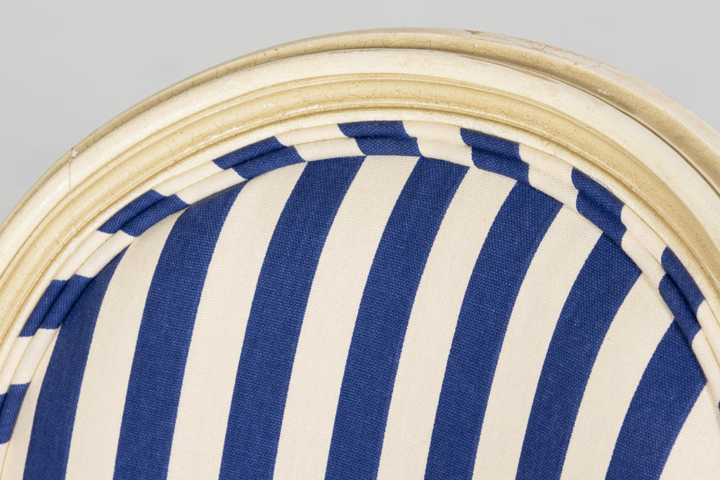 Pair of Antique French Louis XVI Style Painted Side Chairs in Blue Stripe