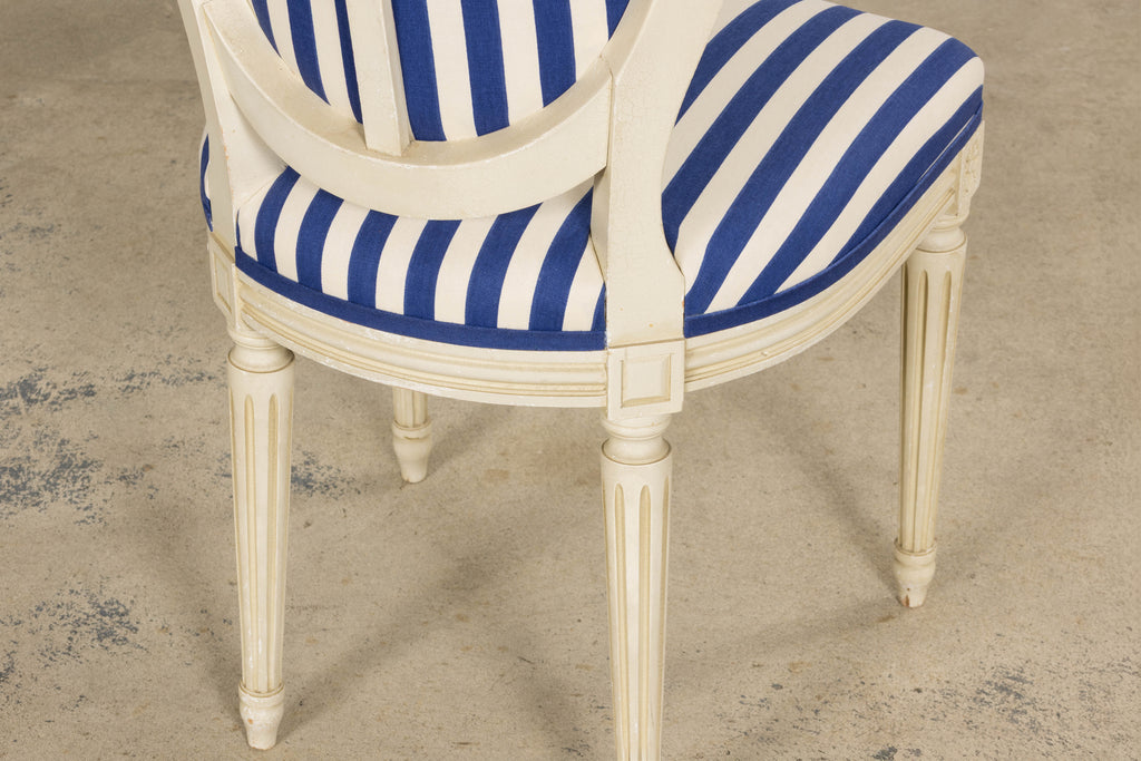 Pair of Antique French Louis XVI Style Painted Side Chairs in Blue Stripe
