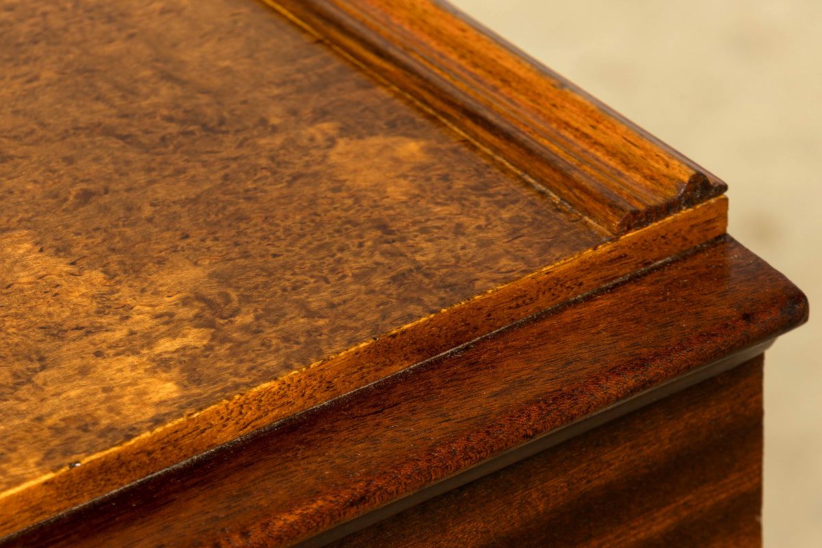 Pair of French Art Deco Mahogany and Burl Wood Nightstands, 1930s