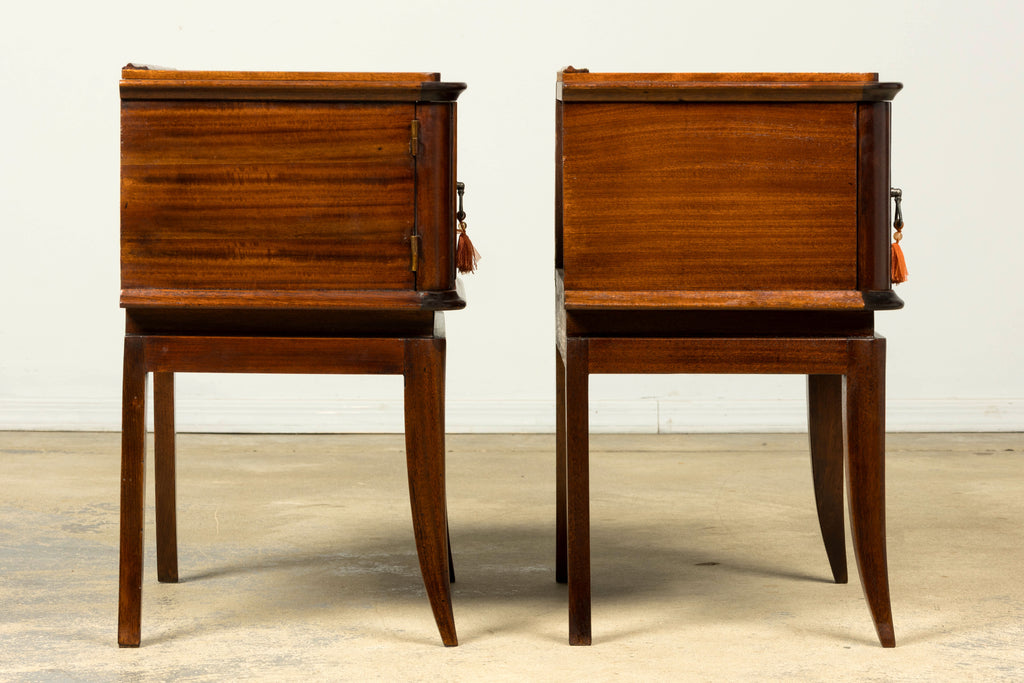 Pair of French Art Deco Mahogany and Burl Wood Nightstands, 1930s