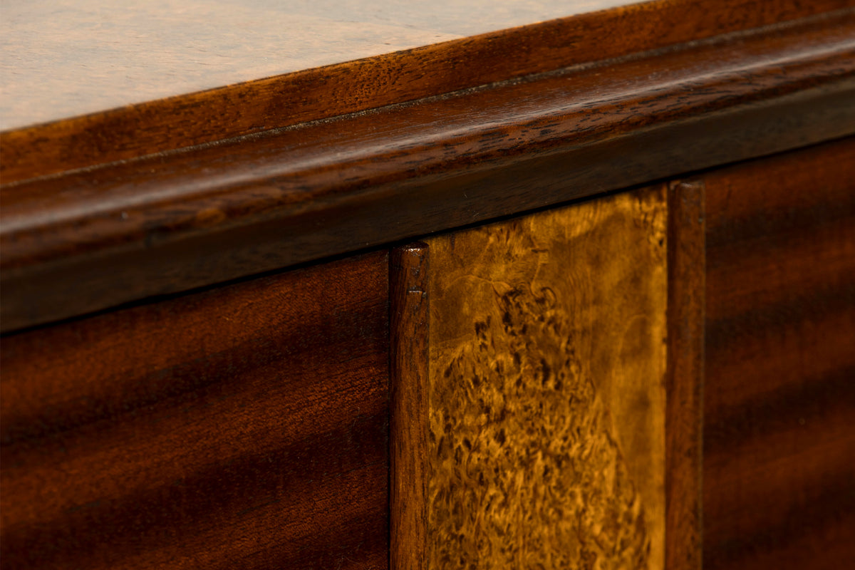 Pair of French Art Deco Mahogany and Burl Wood Nightstands, 1930s