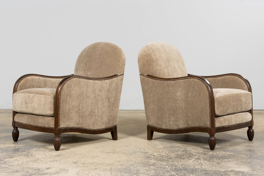 Pair of French Art Deco Mohair Club Chairs with Ottoman, Paris, 1930s