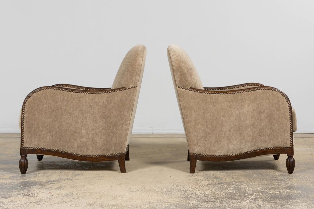 Pair of French Art Deco Mohair Club Chairs with Ottoman, Paris, 1930s