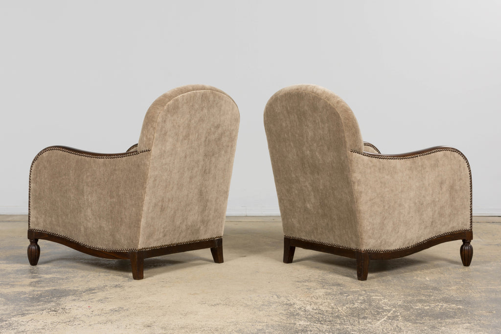 Pair of French Art Deco Mohair Club Chairs with Ottoman, Paris, 1930s