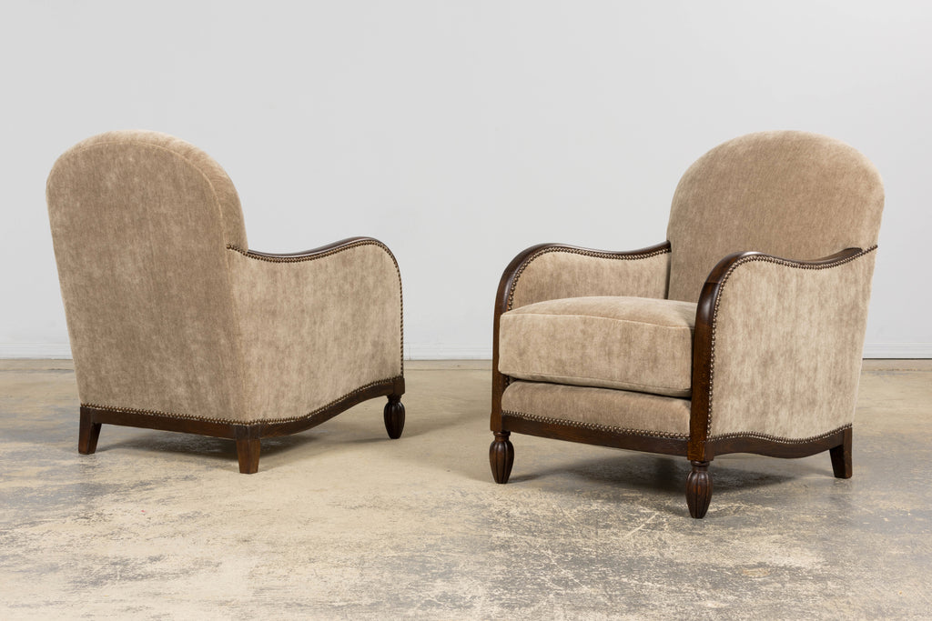 Pair of French Art Deco Mohair Club Chairs with Ottoman, Paris, 1930s