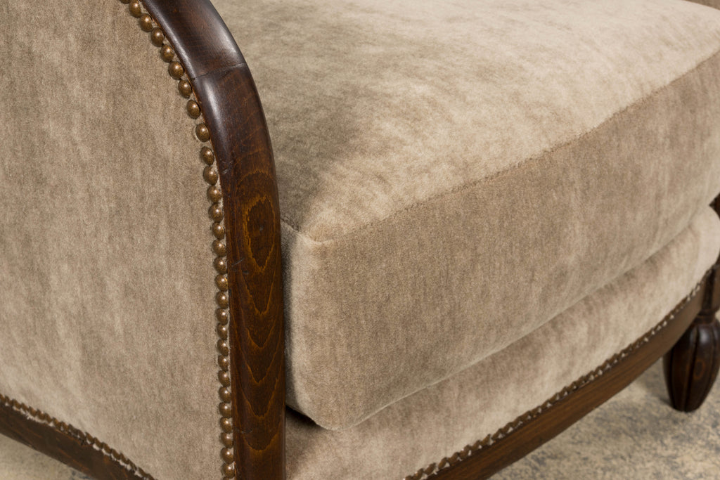 Pair of French Art Deco Mohair Club Chairs with Ottoman, Paris, 1930s