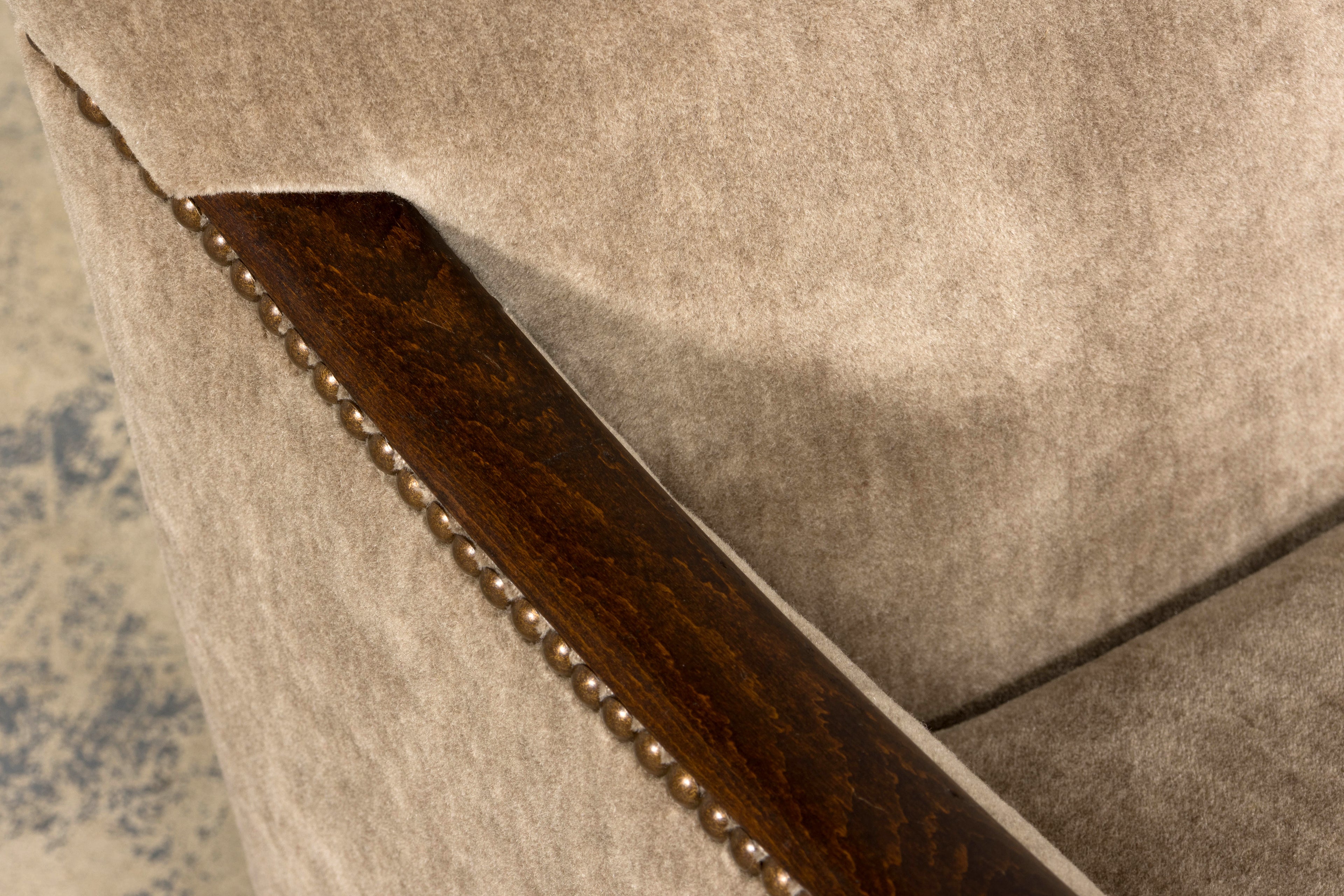 Pair of French Art Deco Mohair Club Chairs with Ottoman, Paris, 1930s
