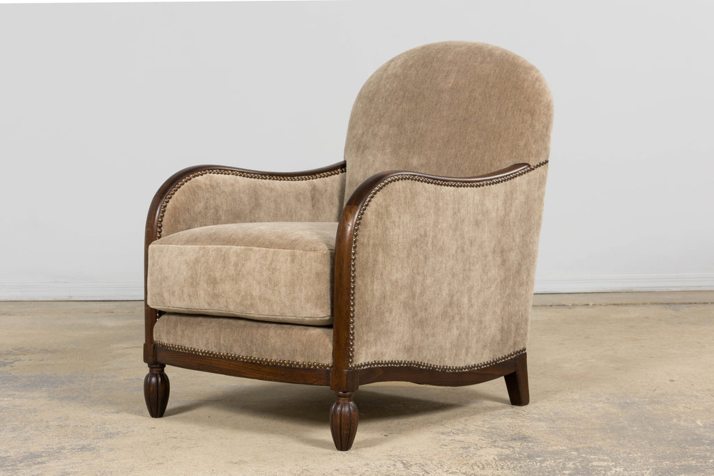 Pair of French Art Deco Mohair Club Chairs with Ottoman, Paris, 1930s