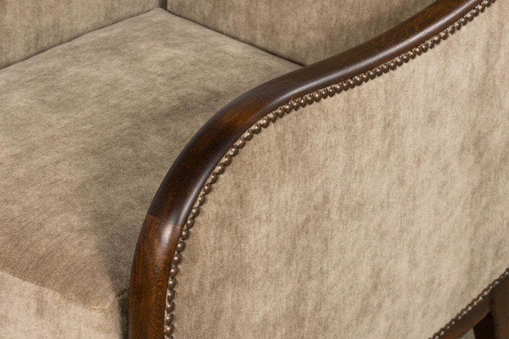 Pair of French Art Deco Mohair Club Chairs with Ottoman, Paris, 1930s