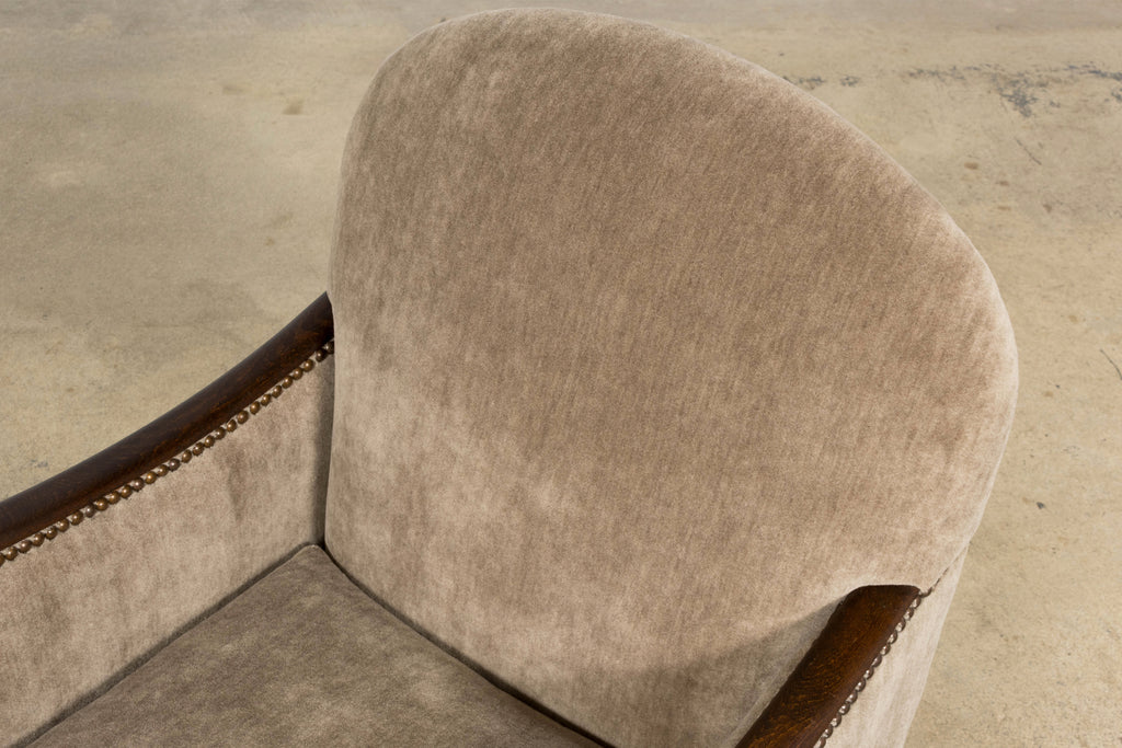 Pair of French Art Deco Mohair Club Chairs with Ottoman, Paris, 1930s