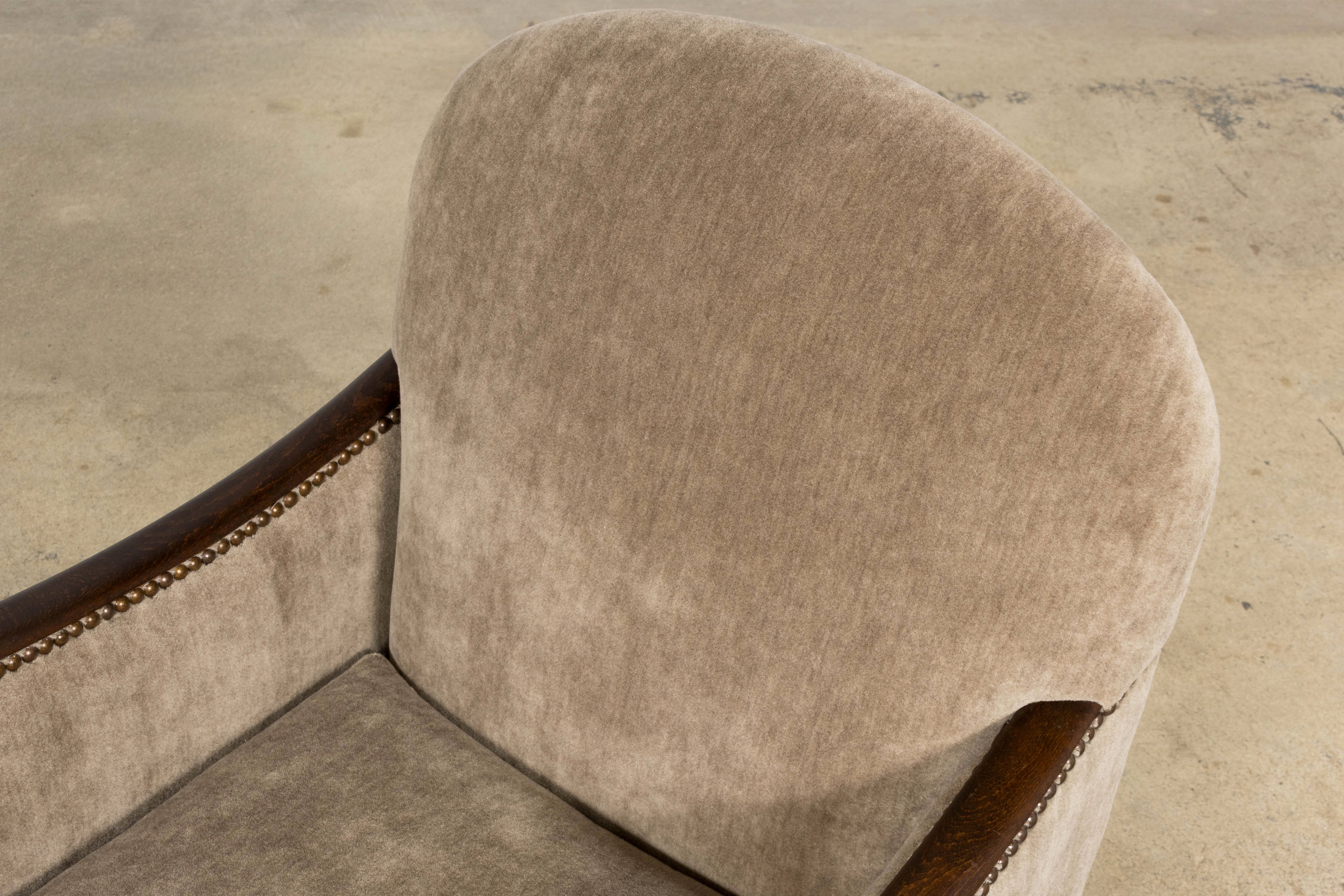 Pair of French Art Deco Mohair Club Chairs with Ottoman, Paris, 1930s