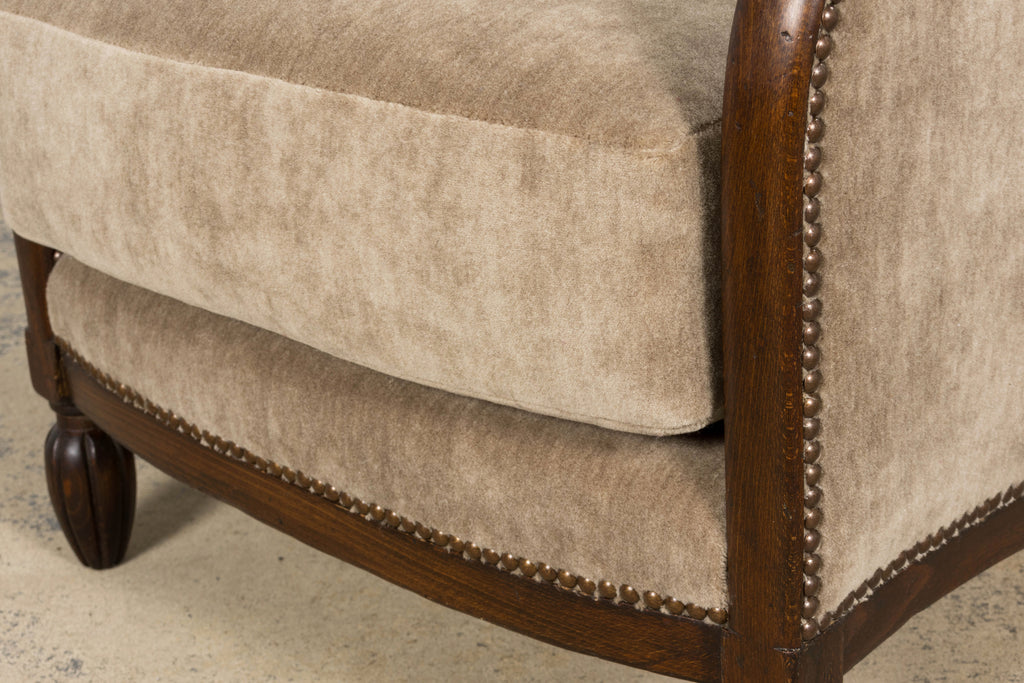 Pair of French Art Deco Mohair Club Chairs with Ottoman, Paris, 1930s