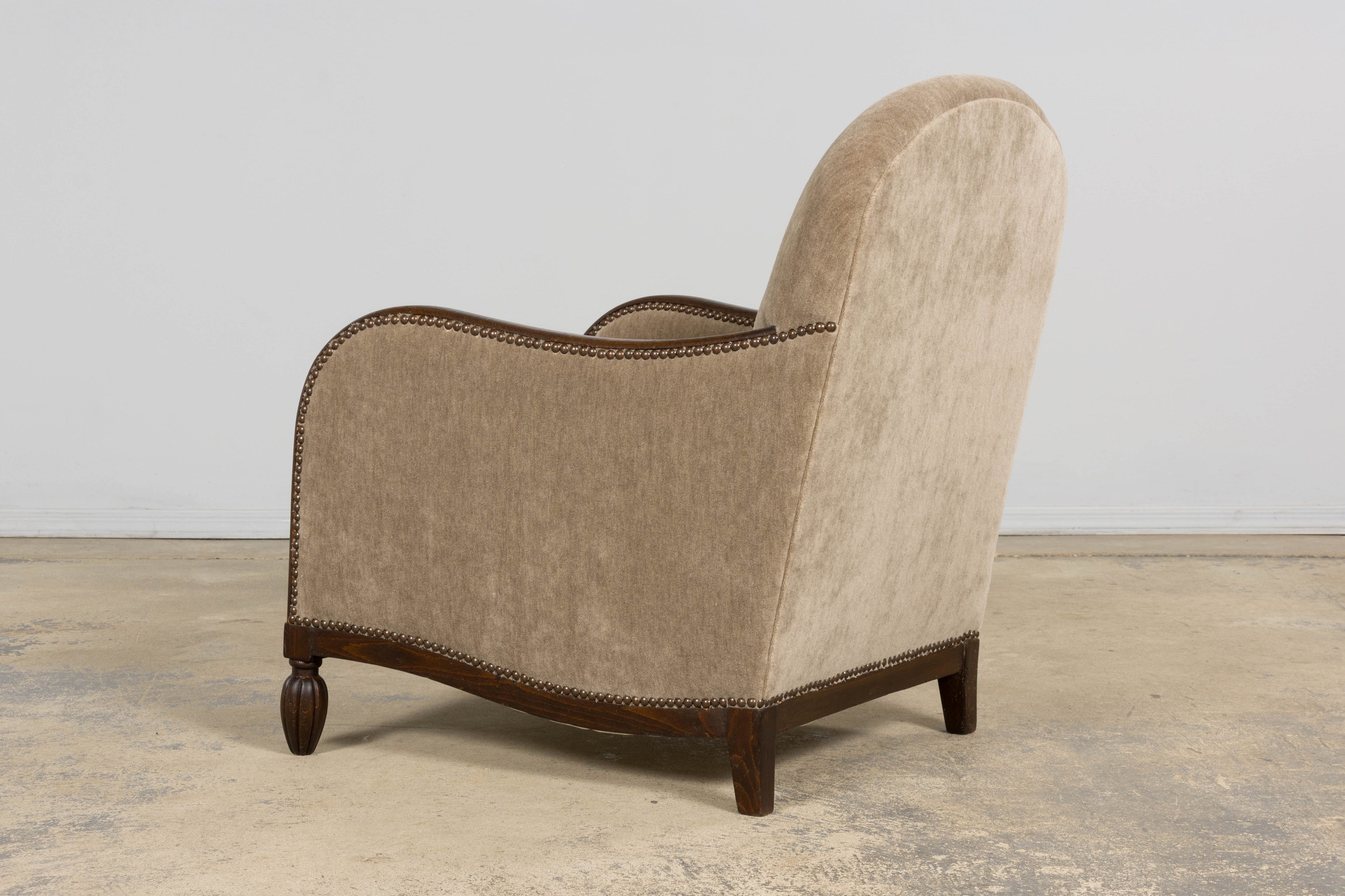 Pair of French Art Deco Mohair Club Chairs with Ottoman, Paris, 1930s