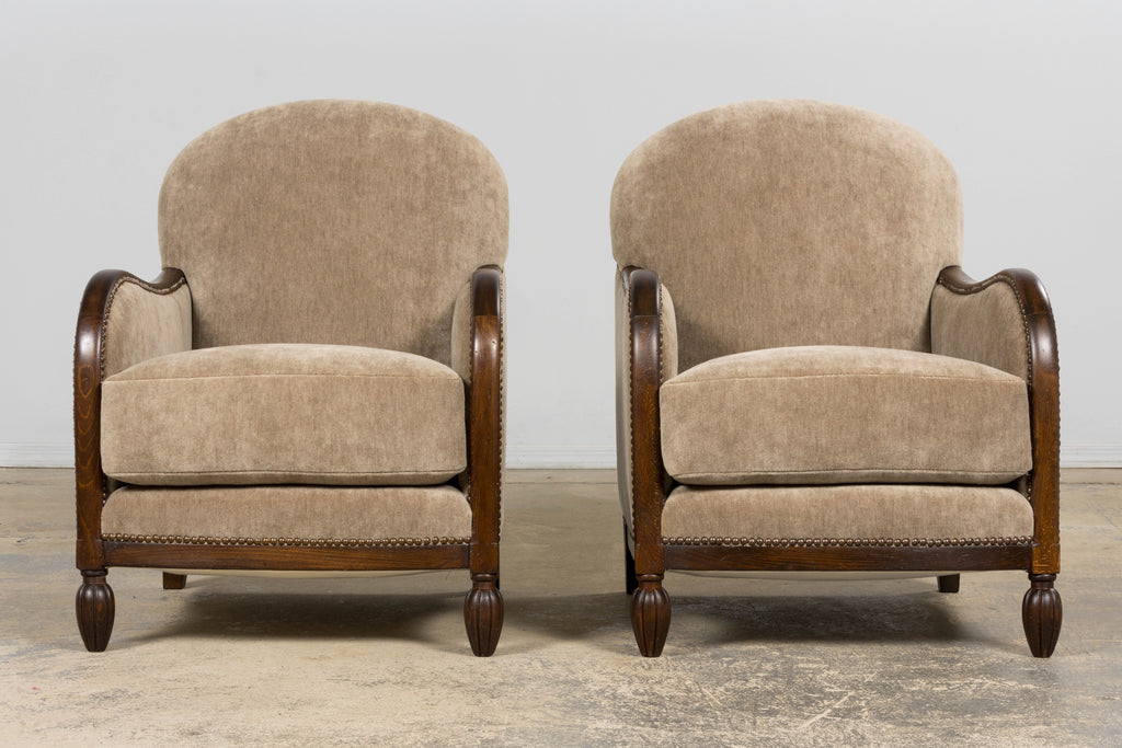 Pair of French Art Deco Mohair Club Chairs with Ottoman, Paris, 1930s