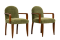 Pair of French Art Deco Oak Armchairs in Olive Green Mohair, 1930s