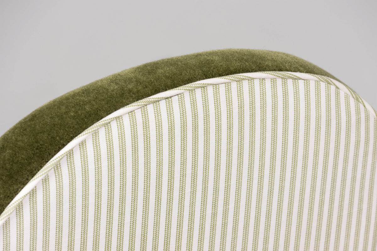 Pair of French Art Deco Oak Armchairs in Olive Green Mohair, 1930s