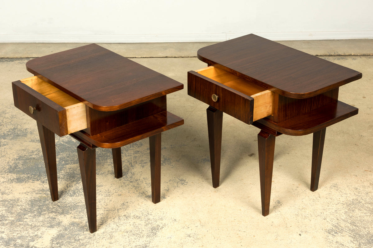Pair of French Art Deco Rosewood Nightstands, 1930s