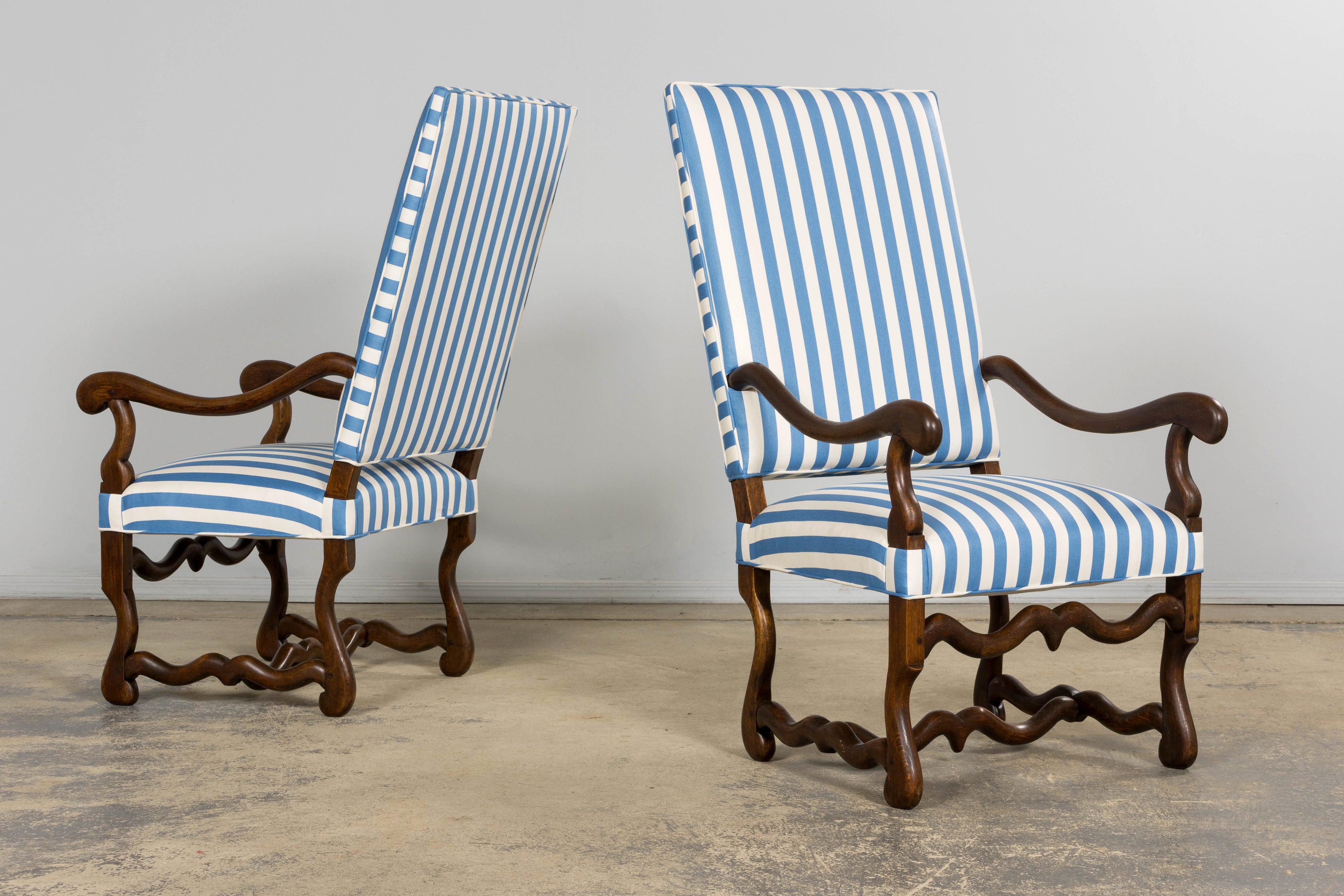 Pair of Late 19th Century French Louis XIII Style Oak Armchairs, Os de Mouton