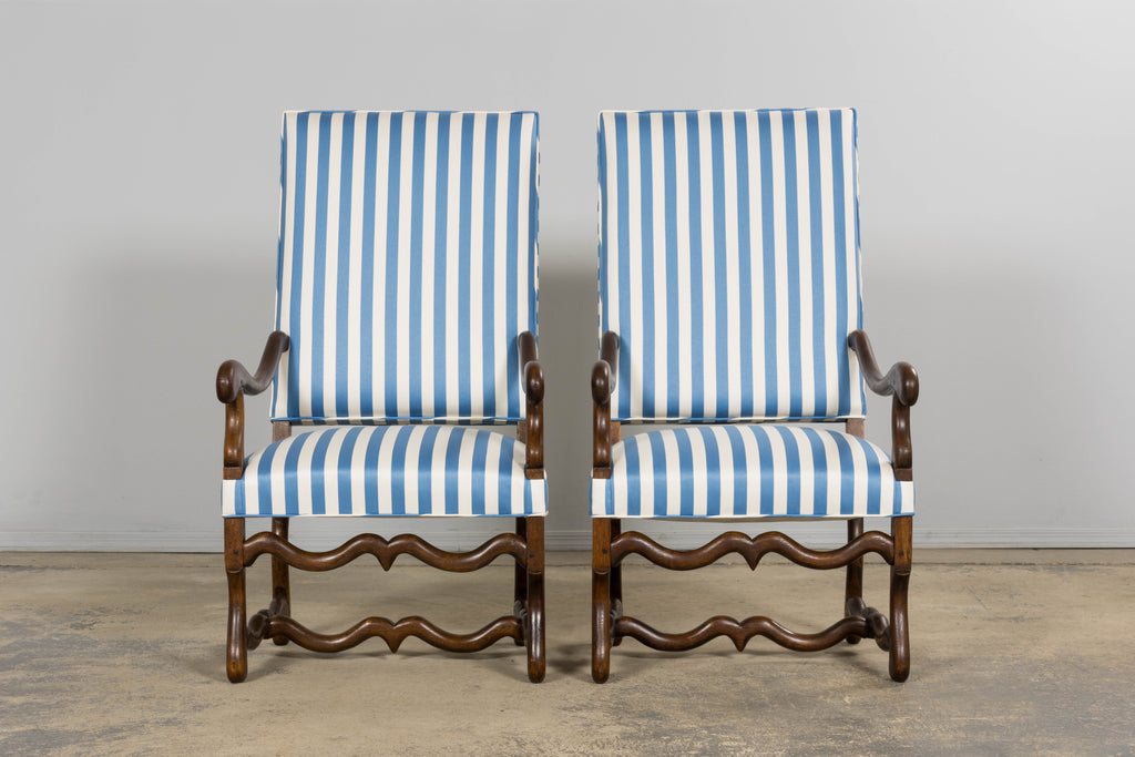 Pair of Late 19th Century French Louis XIII Style Oak Armchairs, Os de Mouton