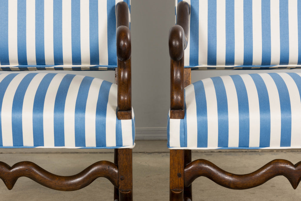 Pair of Late 19th Century French Louis XIII Style Oak Armchairs, Os de Mouton