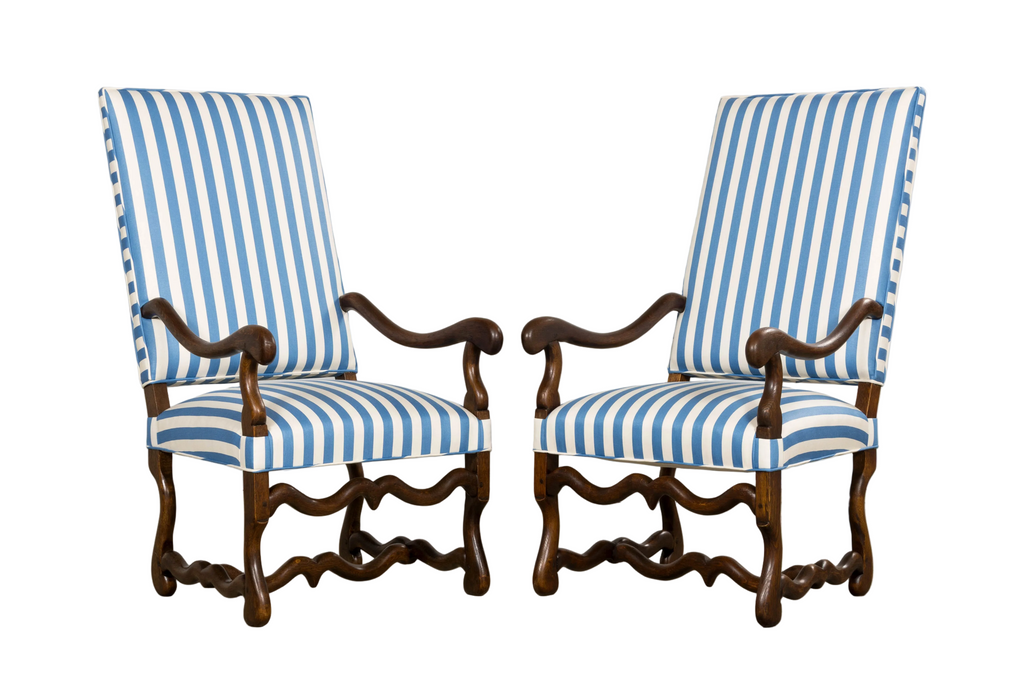 Pair of Late 19th Century French Louis XIII Style Oak Armchairs, Os de Mouton