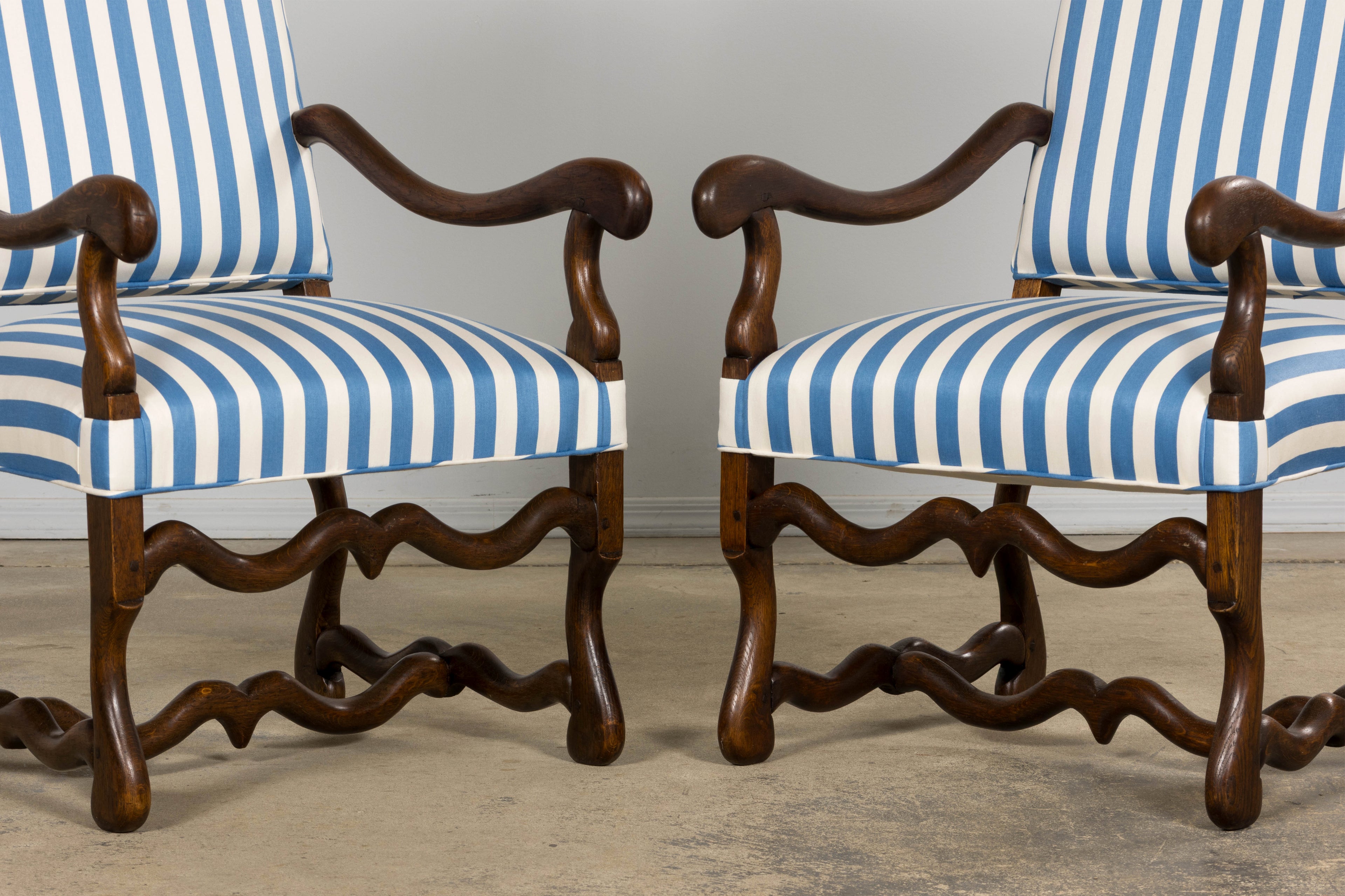 Pair of Late 19th Century French Louis XIII Style Oak Armchairs, Os de Mouton