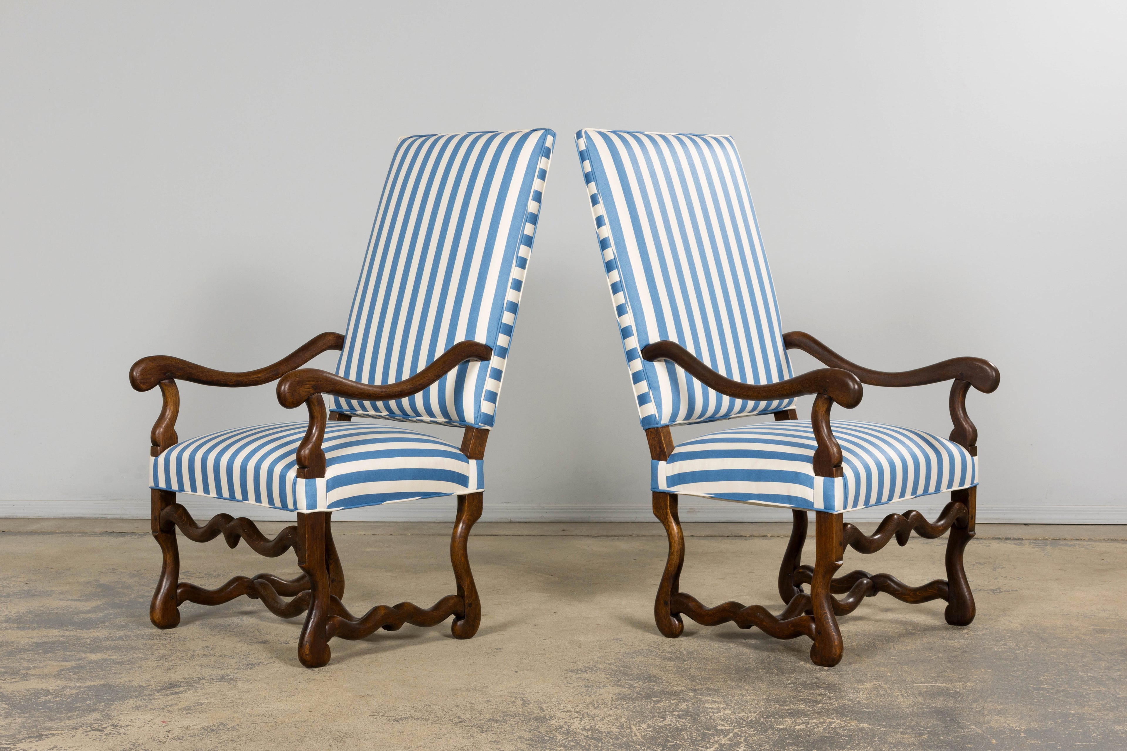 Pair of Late 19th Century French Louis XIII Style Oak Armchairs, Os de Mouton