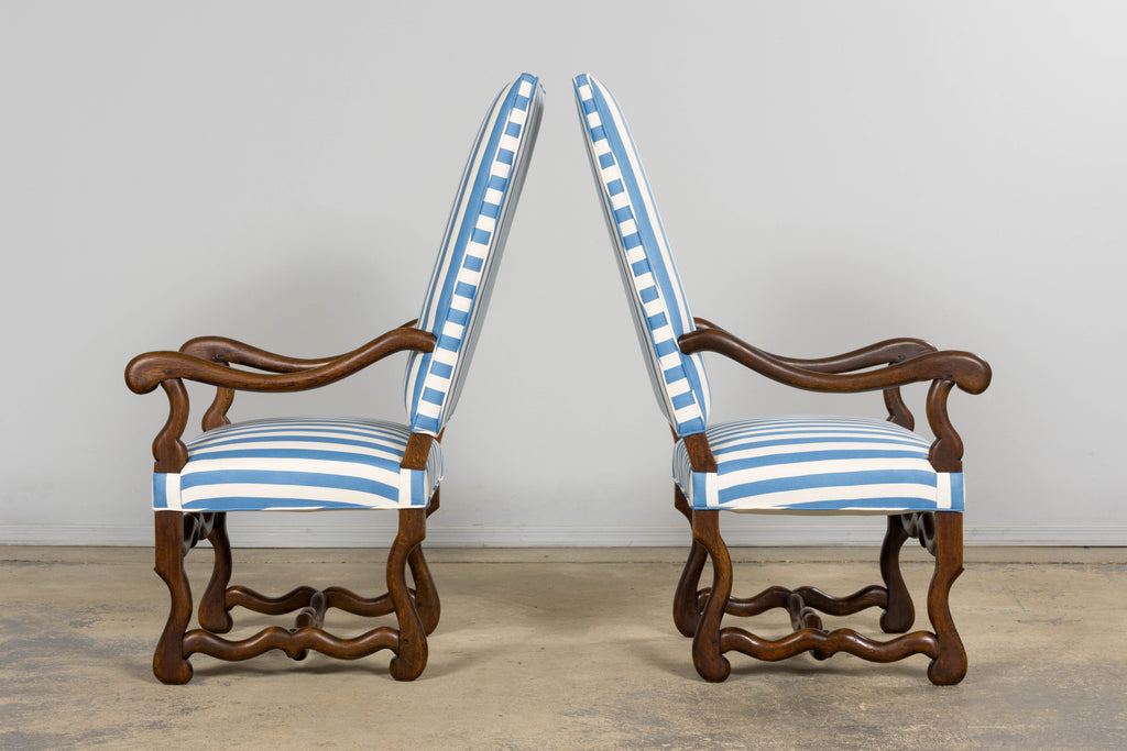Pair of Late 19th Century French Louis XIII Style Oak Armchairs, Os de Mouton