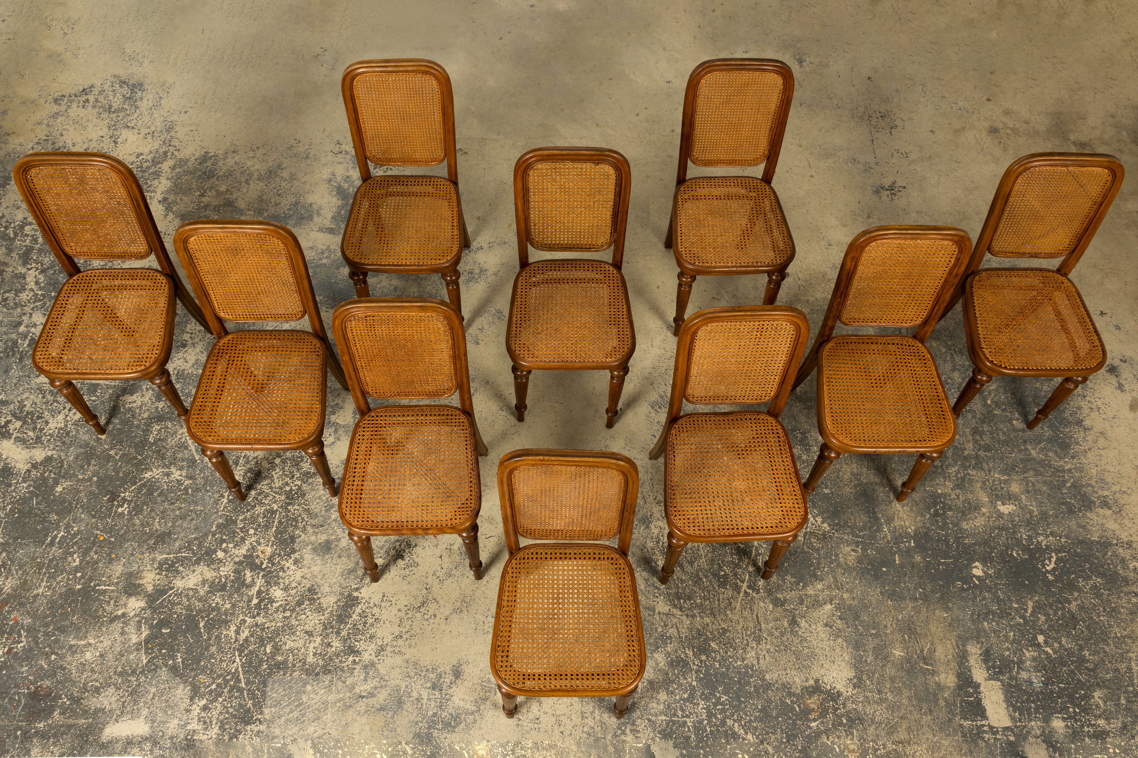 Set of 10 Late 19th Century Austrian Thonet Bentwood Cane Dining Chairs