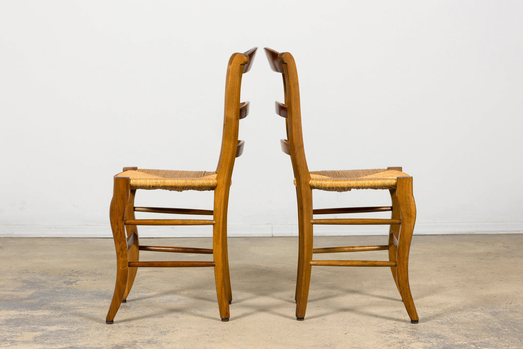 Set of 12 French Louis Philippe Style Walnut Dining Chairs with Rush Seats
