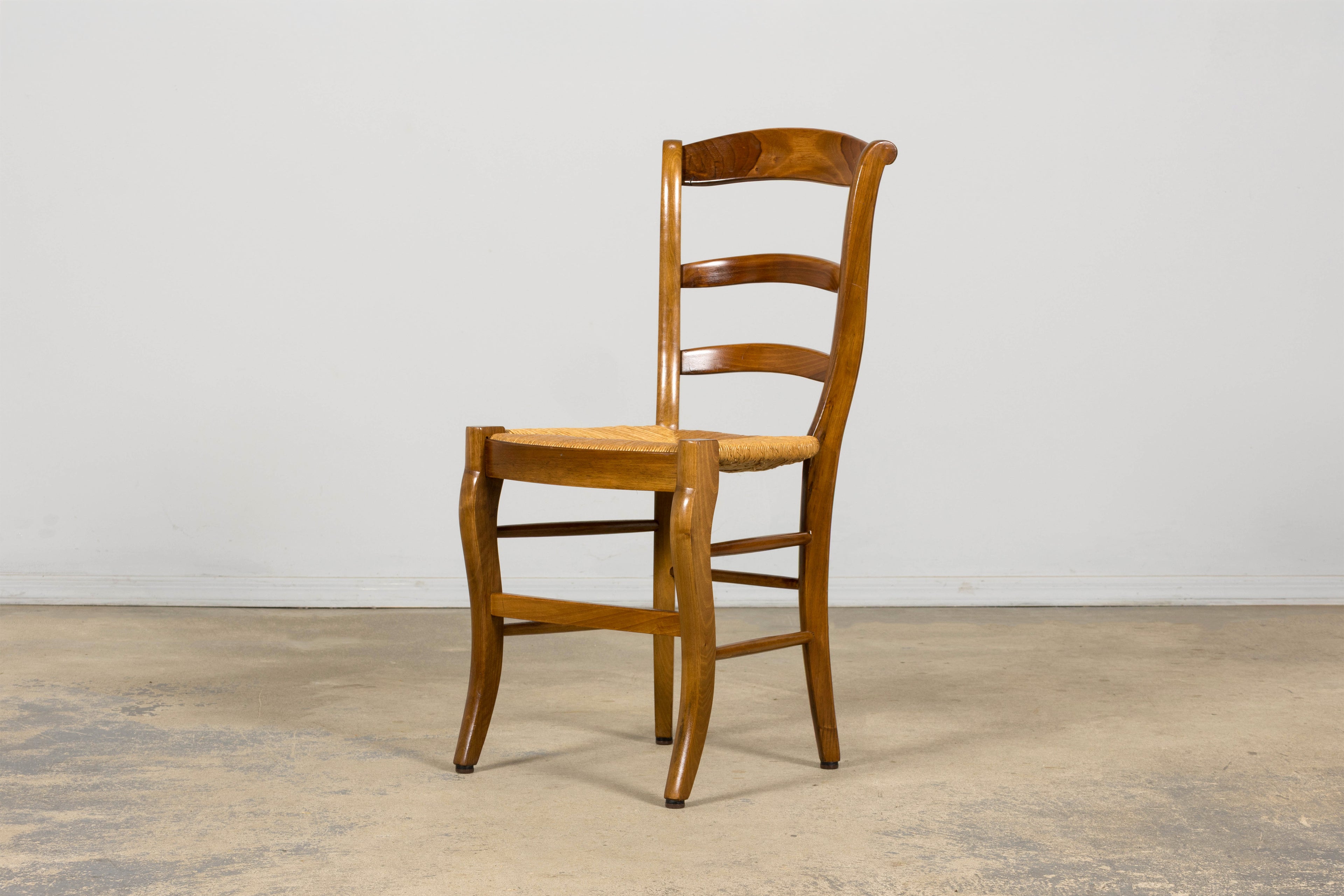 Set of 12 French Louis Philippe Style Walnut Dining Chairs with Rush Seats