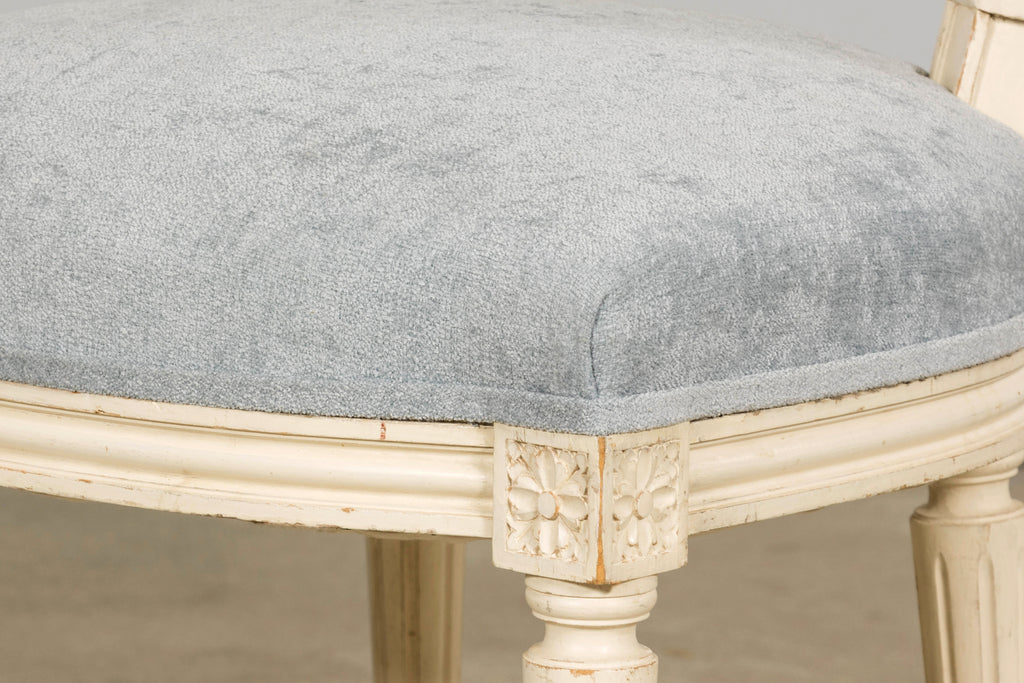 Set of 6 French Louis XVI Painted Dining Chairs in Dusty Blue, Early 20th Century
