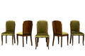 Set of Six 1930s French Art Deco Maple Dining Chairs in Olive Green Velvet