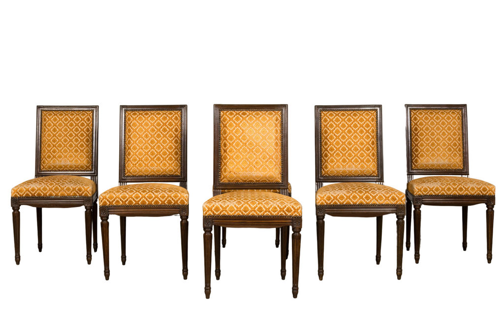 Set of Six Early 20th Century French Louis XVI Walnut Dining Chairs