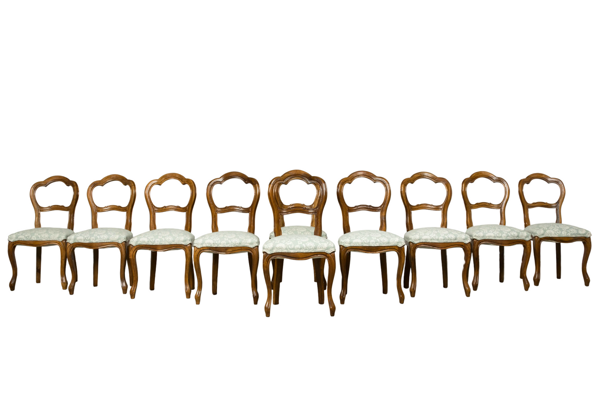 Set of 10 Antique French Louis Philippe Walnut Dining Chairs, Late 19th Century