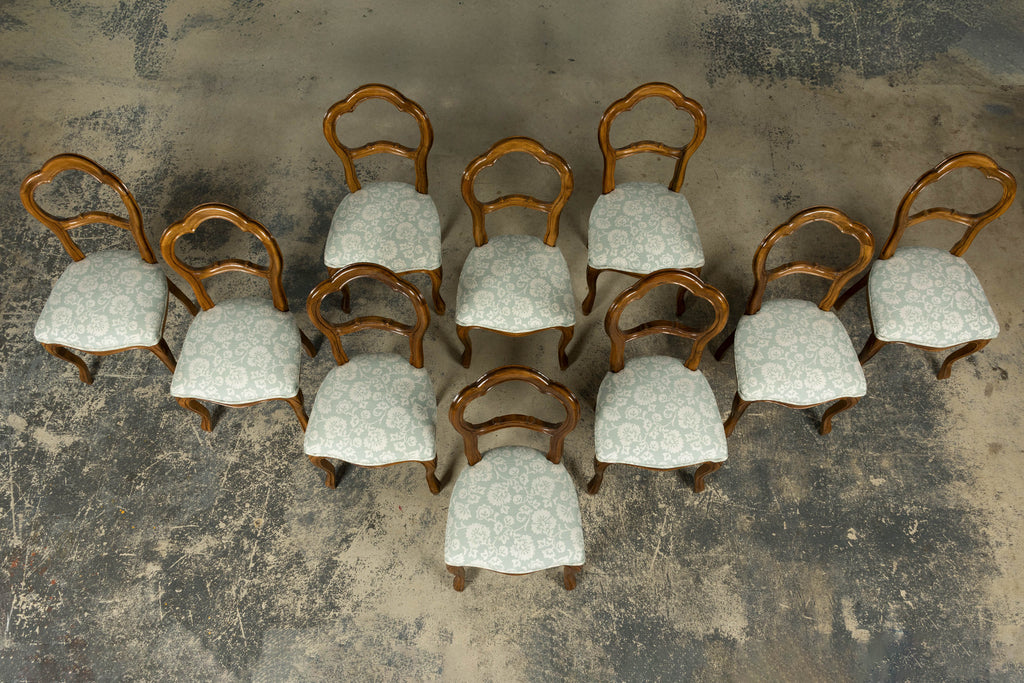 Set of 10 Antique French Louis Philippe Walnut Dining Chairs, Late 19th Century