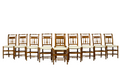 Set of 10 Late 19th Century French Provincial Walnut Dining Chairs in Green Ticking Stripe