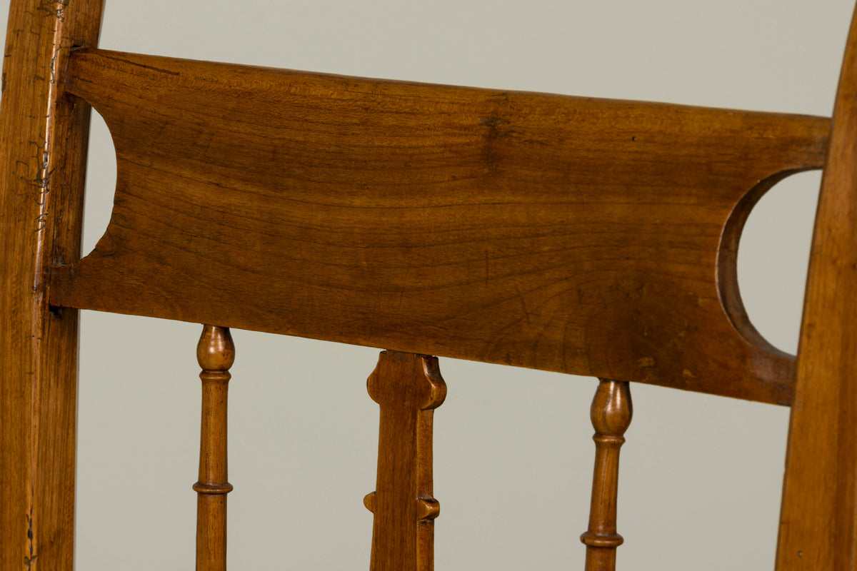 Set of 10 Late 19th Century French Provincial Walnut Dining Chairs in Green Ticking Stripe