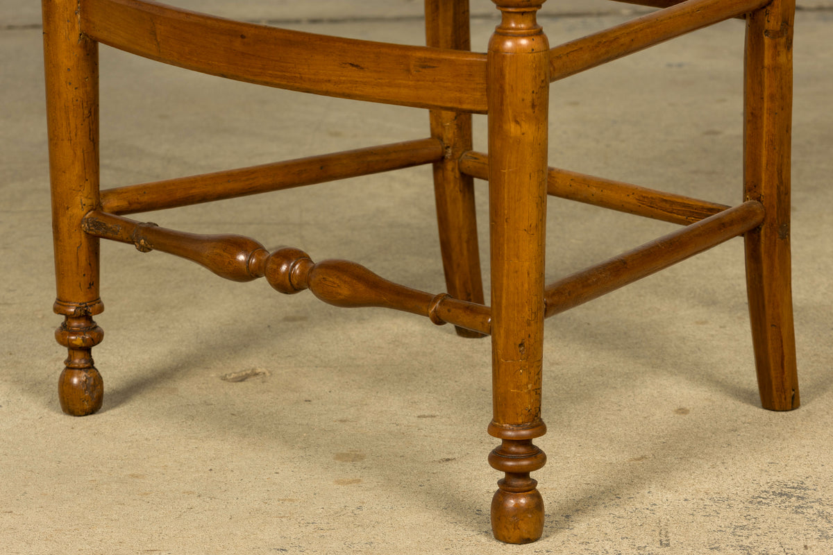 Set of 10 Late 19th Century French Provincial Walnut Dining Chairs in Green Ticking Stripe