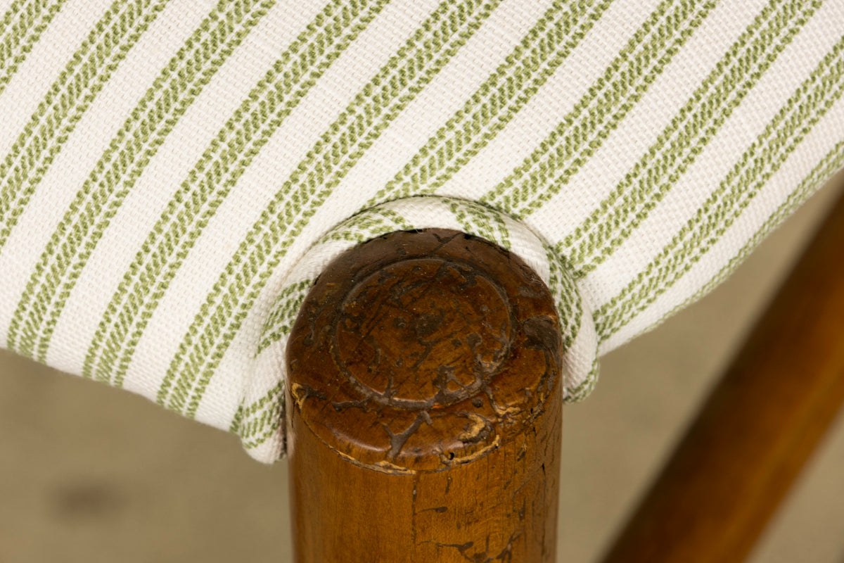Set of 10 Late 19th Century French Provincial Walnut Dining Chairs in Green Ticking Stripe