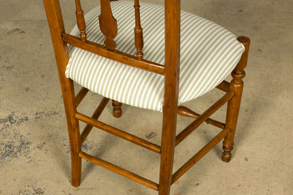 Set of 10 Late 19th Century French Provincial Walnut Dining Chairs in Green Ticking Stripe
