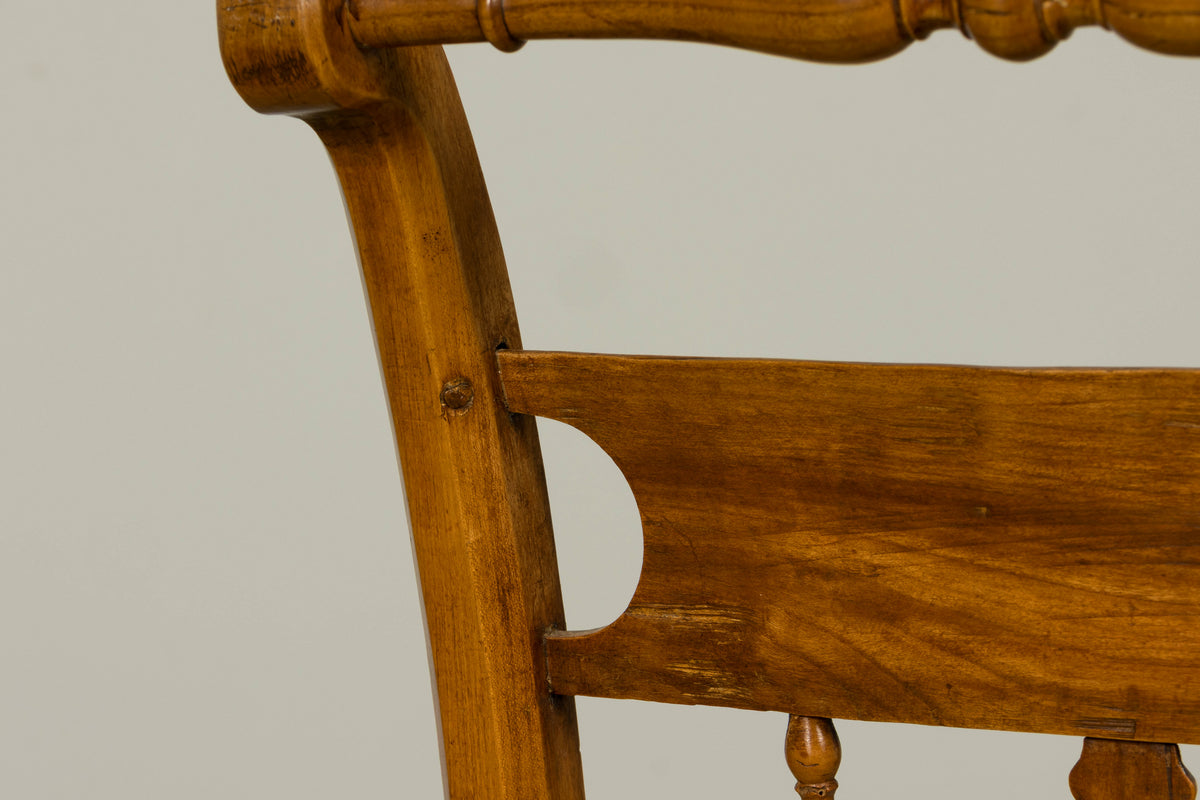 Set of 10 Late 19th Century French Provincial Walnut Dining Chairs in Green Ticking Stripe
